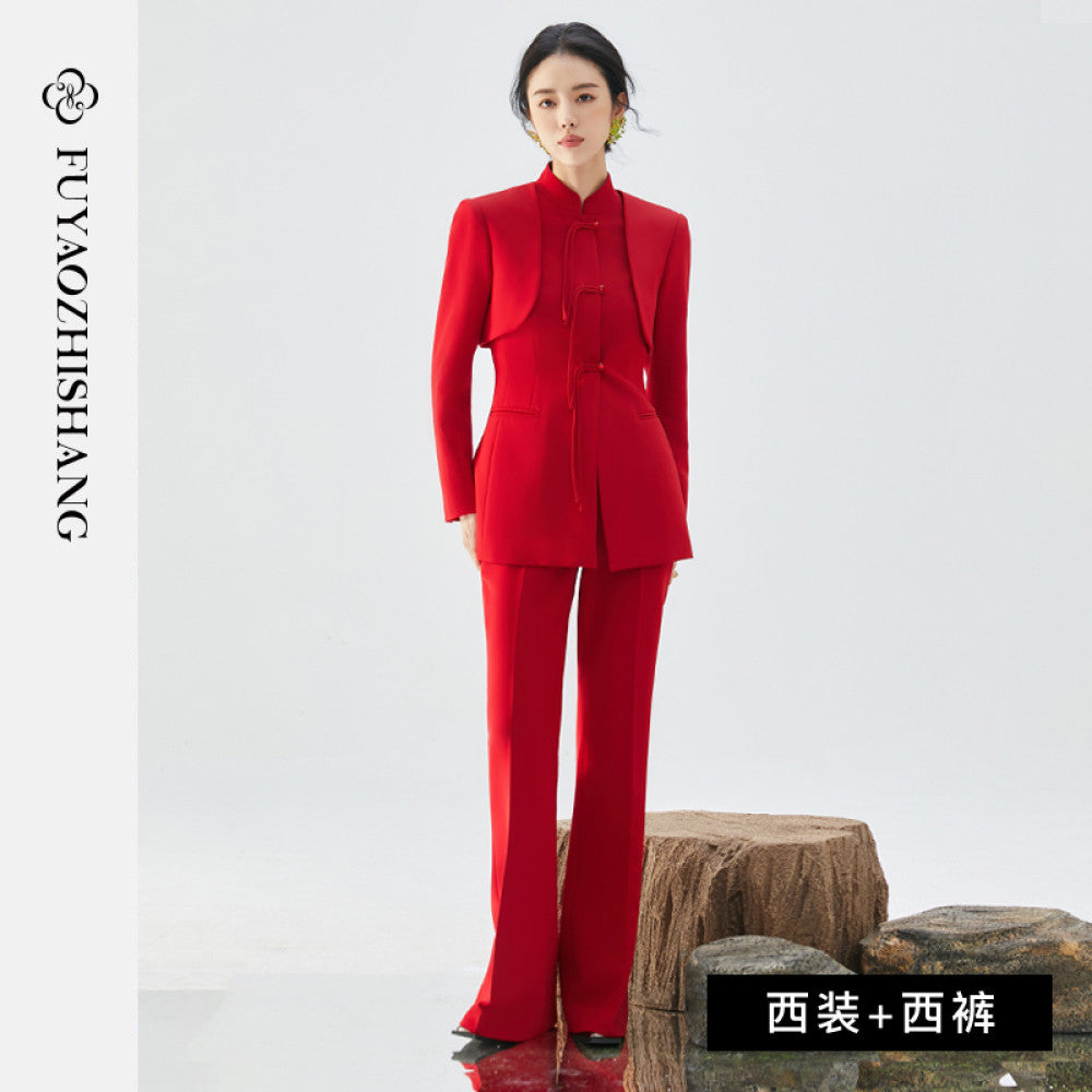 FUYAO s new Chinese style women s clothing red suit jacket women s suit high end improvement Tang suit autumn image 37