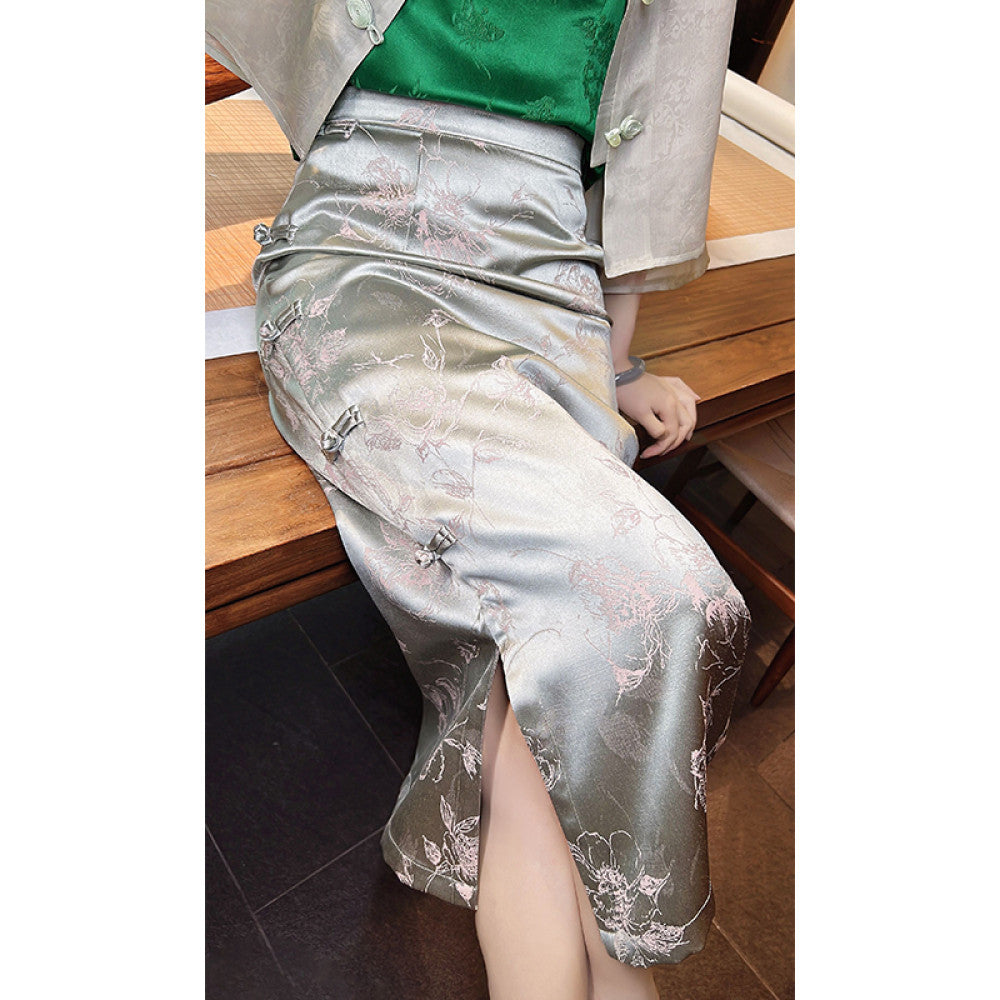 Ancient plant dyeing new Chinese style dress Chinese style half skirt for women in the spring and summer of 2025 wrapped buttocks buttoned open slit skirt image 30