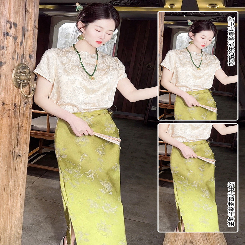 Ancient plant dyeing new Chinese style dress Chinese style half skirt for women in the spring and summer of 2025 wrapped buttocks buttoned open slit skirt image 46
