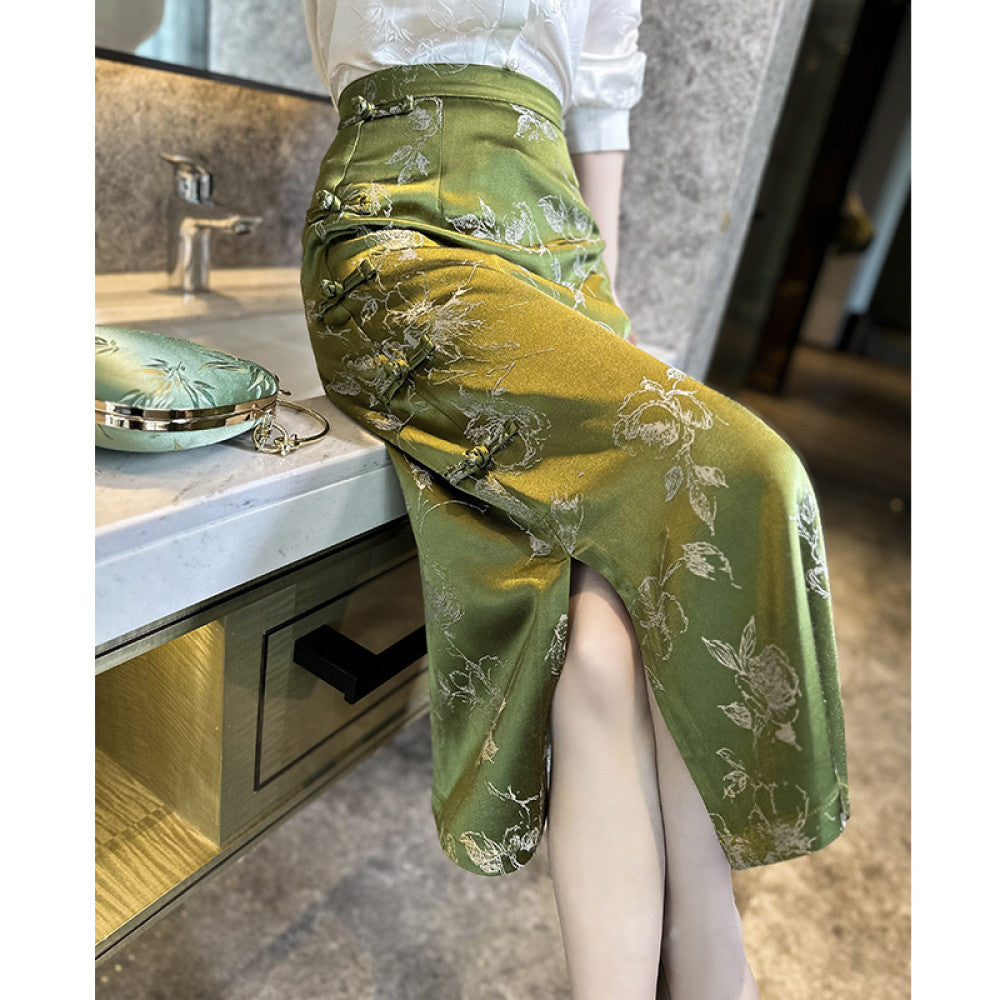 Ancient plant dyeing new Chinese style dress Chinese style half skirt for women in the spring and summer of 2025 wrapped buttocks buttoned open slit skirt image 52
