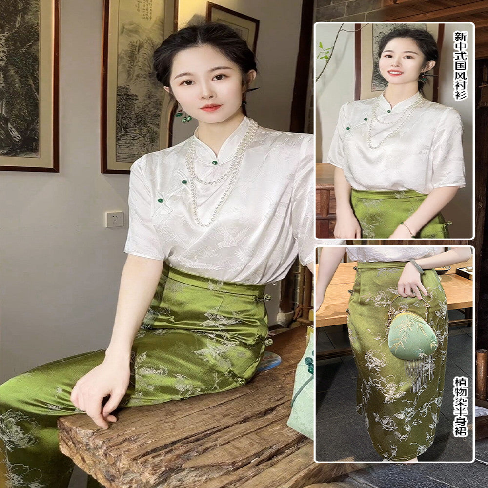 Ancient plant dyeing new Chinese style dress Chinese style half skirt for women in the spring and summer of 2025 wrapped buttocks buttoned open slit skirt image 56