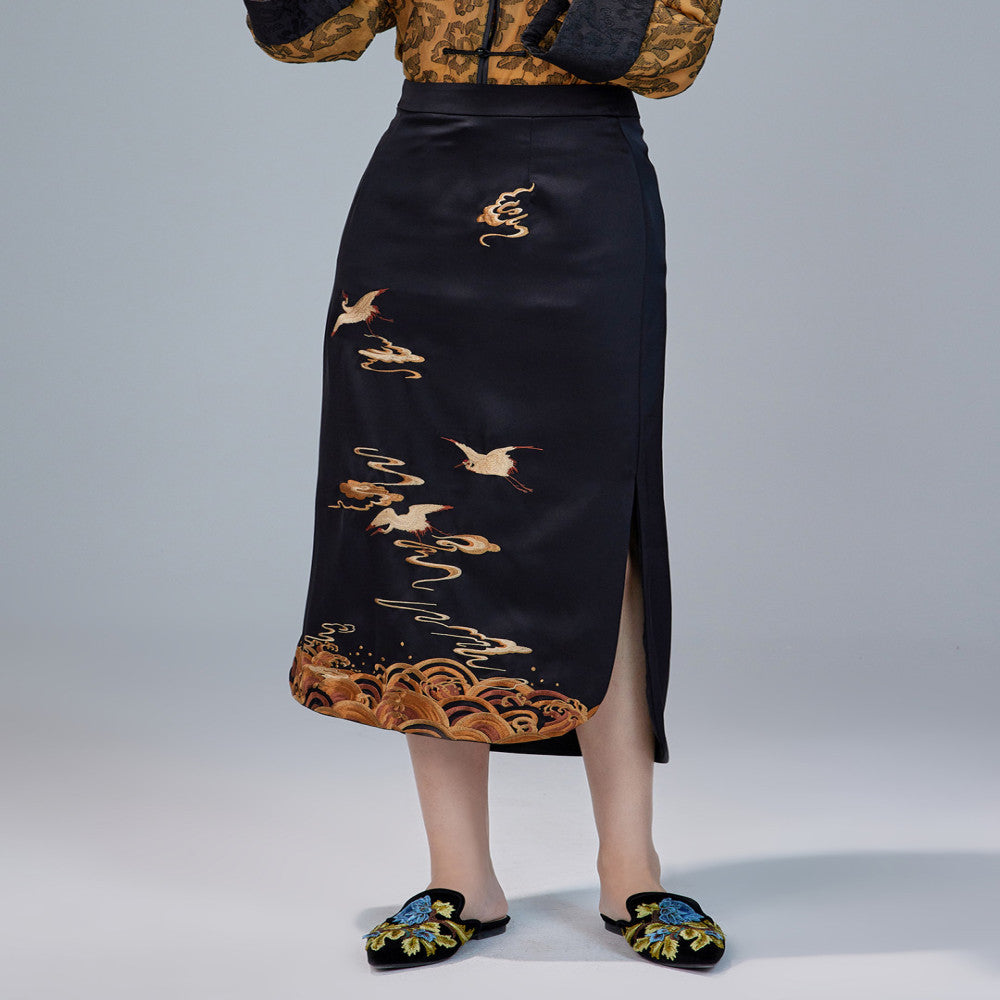 Moyu 2024 Spring Summer New Chinese Style Original Retro Embroidery Improved Cheongsam Skirt Medium Long Chinese Half length Skirt image 0