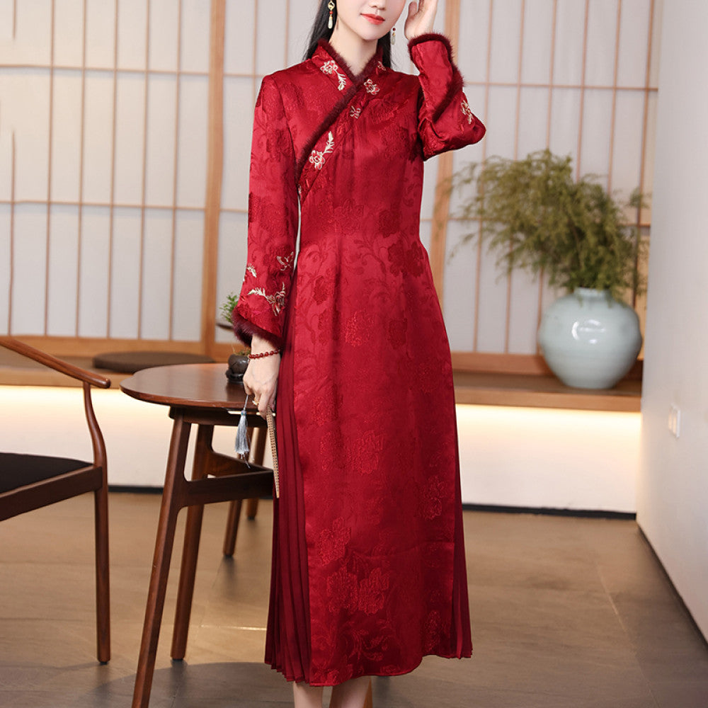 fitted lace wedding dress ASAYA2710 New mother wedding dress red Hanfu spring and autumn Tang su –  ASAYA QiPao & Chinese Fashion Store