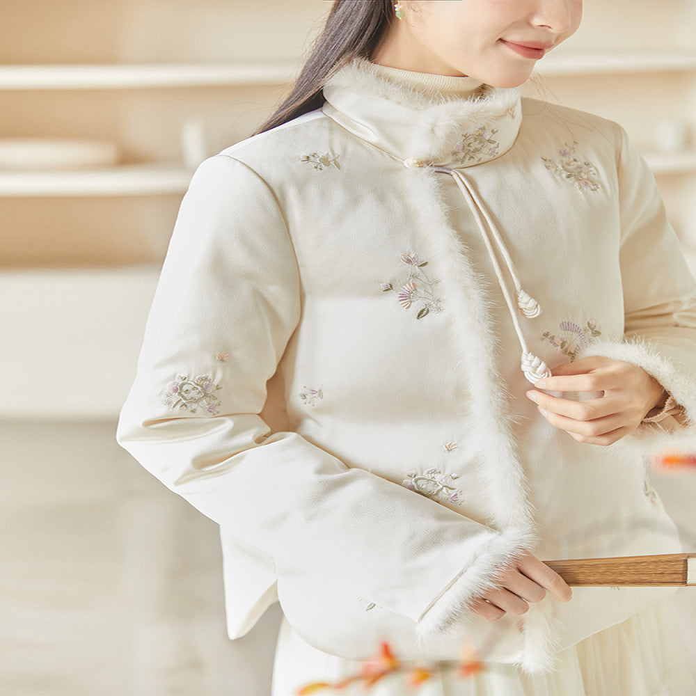 Mountain Colored Winter New Chinese style Women s Coat White Embroidered High Neck 90 Duck Down Thickened Warm Down Jacket image 17
