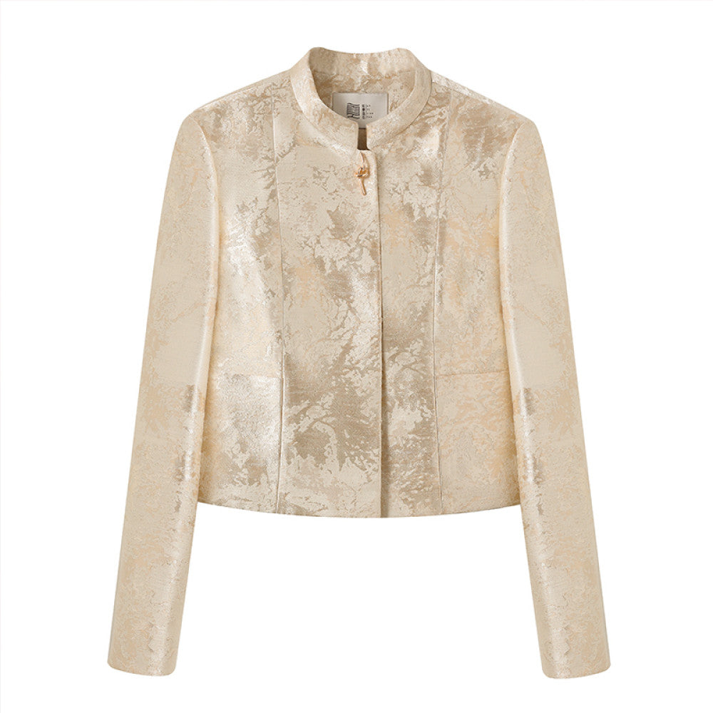 Ruyi Lianyun Spring and Autumn new style small stand collar jacquard short jacket for women new Chinese style retro metal buckle top image 15