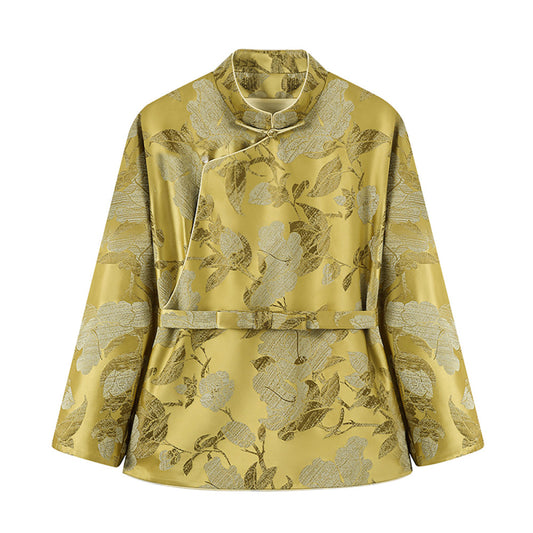 ASAYA2626 Ruyi Lianyun spring new style diagonal lace-up jacquard short coat