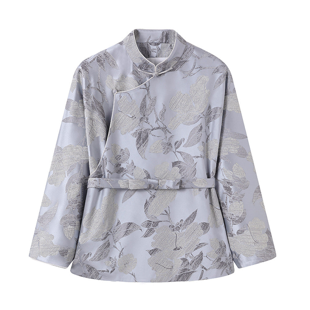 Ruyi Lianyun Spring and Autumn New Slant Collar Jacquard Short Coat Women s National Style Retro New Chinese Style Pan Button Top image 22