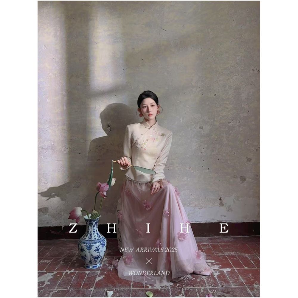 Wuyan Yihe Gusu Qu New Chinese style Acetic Acid Jacquard Heavy Industry Embroidered Top Crystal tassel Half Skirt image 3