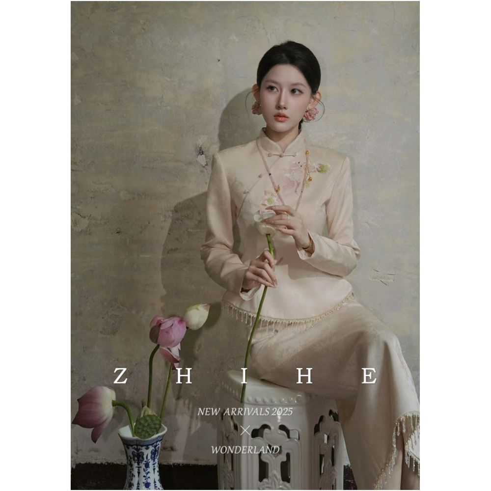 Wuyan Yihe Gusu Qu New Chinese style Acetic Acid Jacquard Heavy Industry Embroidered Top Crystal tassel Half Skirt image 0