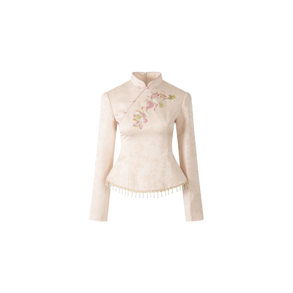 Wuyan Yihe Gusu Qu New Chinese style Acetic Acid Jacquard Heavy Industry Embroidered Top Crystal tassel Half Skirt image 6