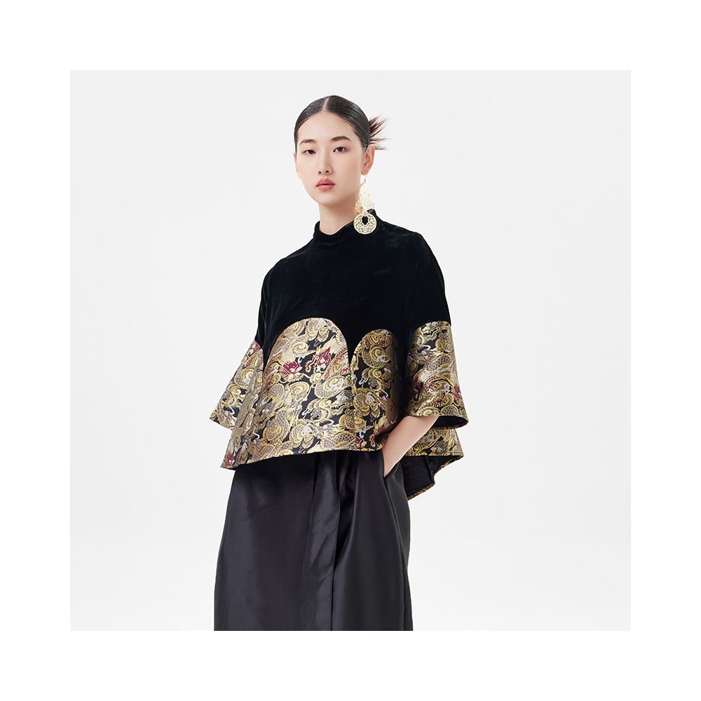 Contour velvet short jacket new Chinese style light luxury socialite jacquard top original design for spring and autumn women s clothing image 8