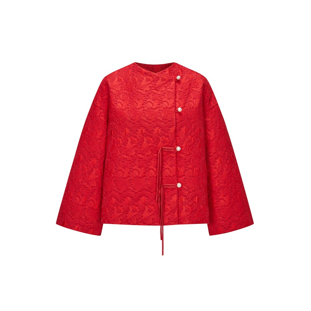 Tang style short jacket for women new Chinese style jacquard slant collar button red New Year s greeting jacket improved Chinese style New Year Tang style winter outfit image 5