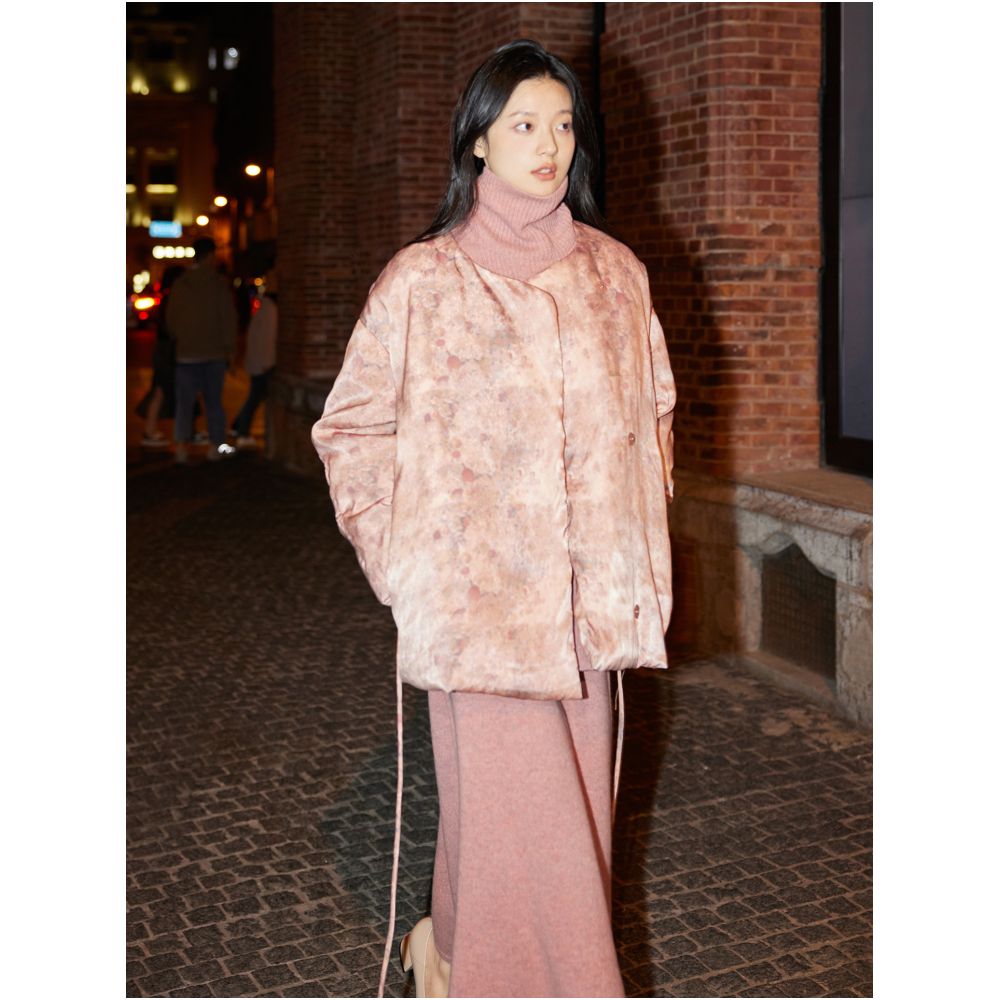 Fried color process mottled feeling new Chinese style printing double layered front placket down jacket two wearing method image 15