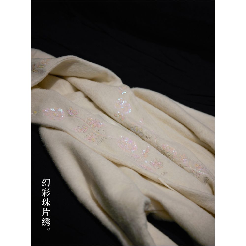 Alpaca wool heavy industry iridescent bead embroidery milk white short cloak jacket image 4