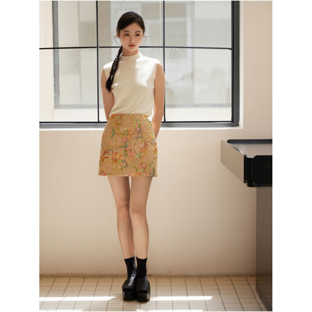 New Chinese style flower and bird painting jacquard fabric vintage style three dimensional waist hugging jacket hip hugging skirt image 13
