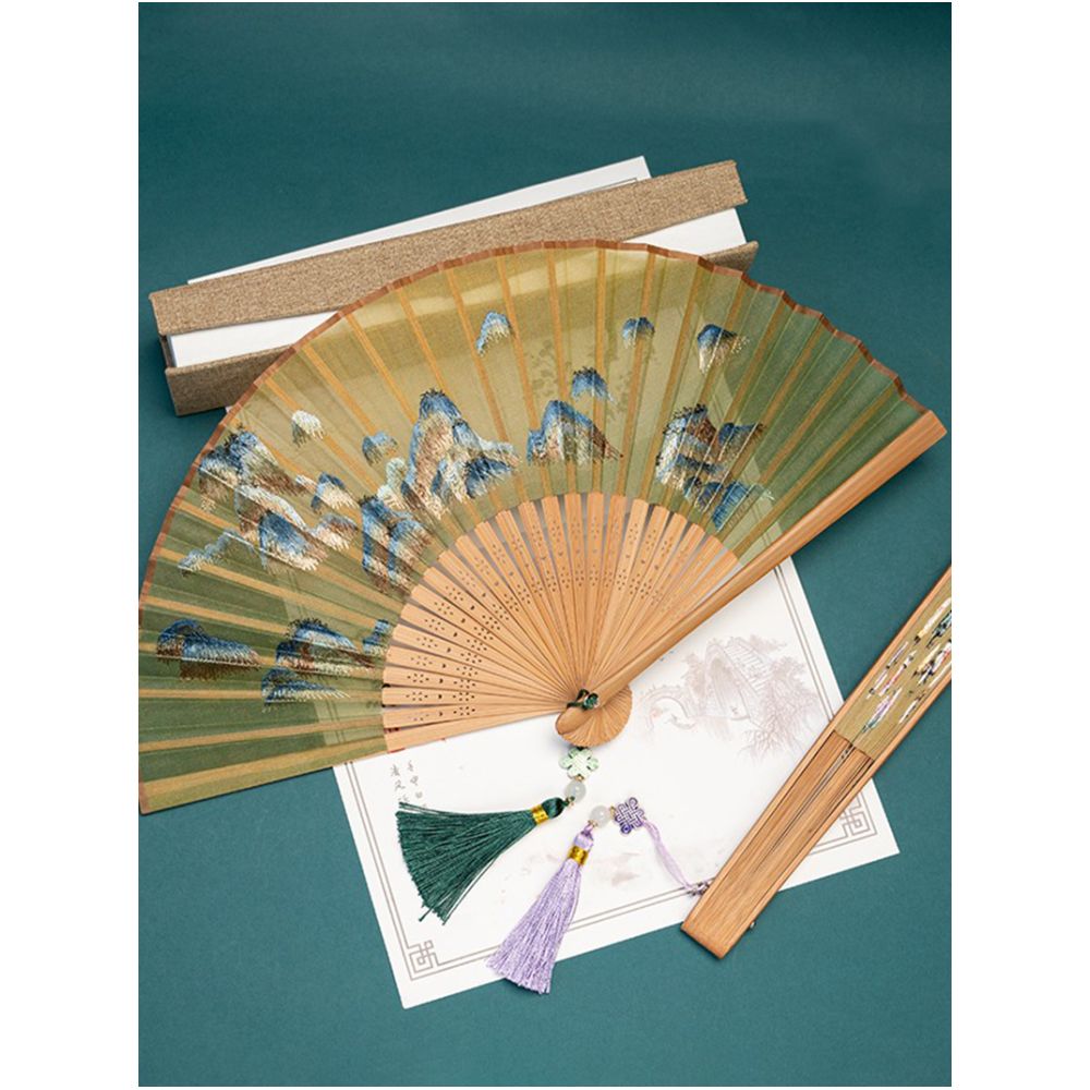Suzhou embroidery folding fan ancient style embroidery fan ancient costume Hanfu folding fan dance prop Suzhou embroidery beauty handicraft gift image 0