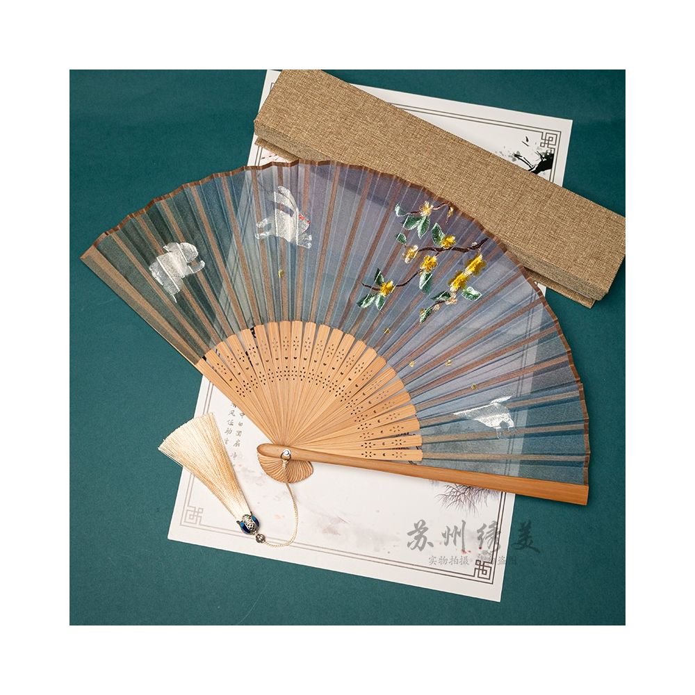 Suzhou embroidery folding fan ancient style embroidery fan ancient costume Hanfu folding fan dance prop Suzhou embroidery beauty handicraft gift image 10