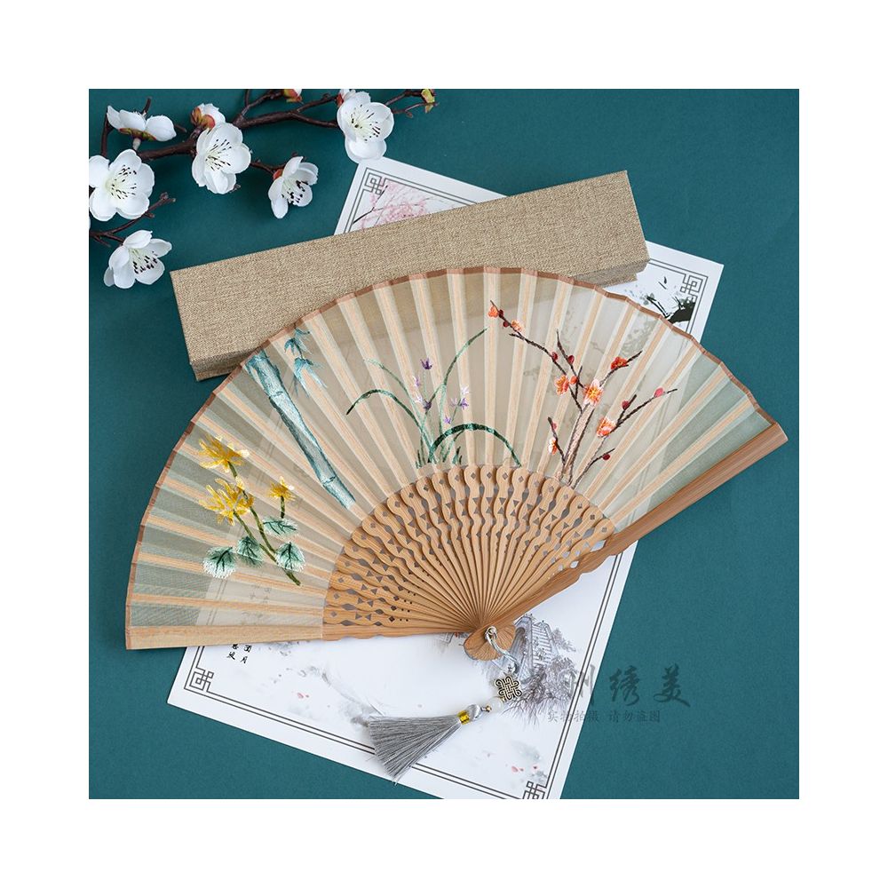 ASAYA2440 Suzhou embroidery folding fan, ancient style embroidery fan, costume Hanfu folding fan