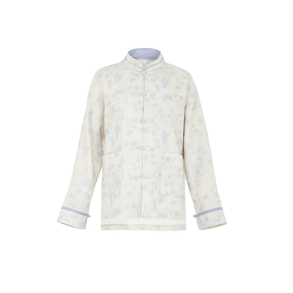Celebrity same style flower and tree deep Chinese style Tang suit jacket jacquard tea suit women s improved stand up collar new Chinese style top image 21