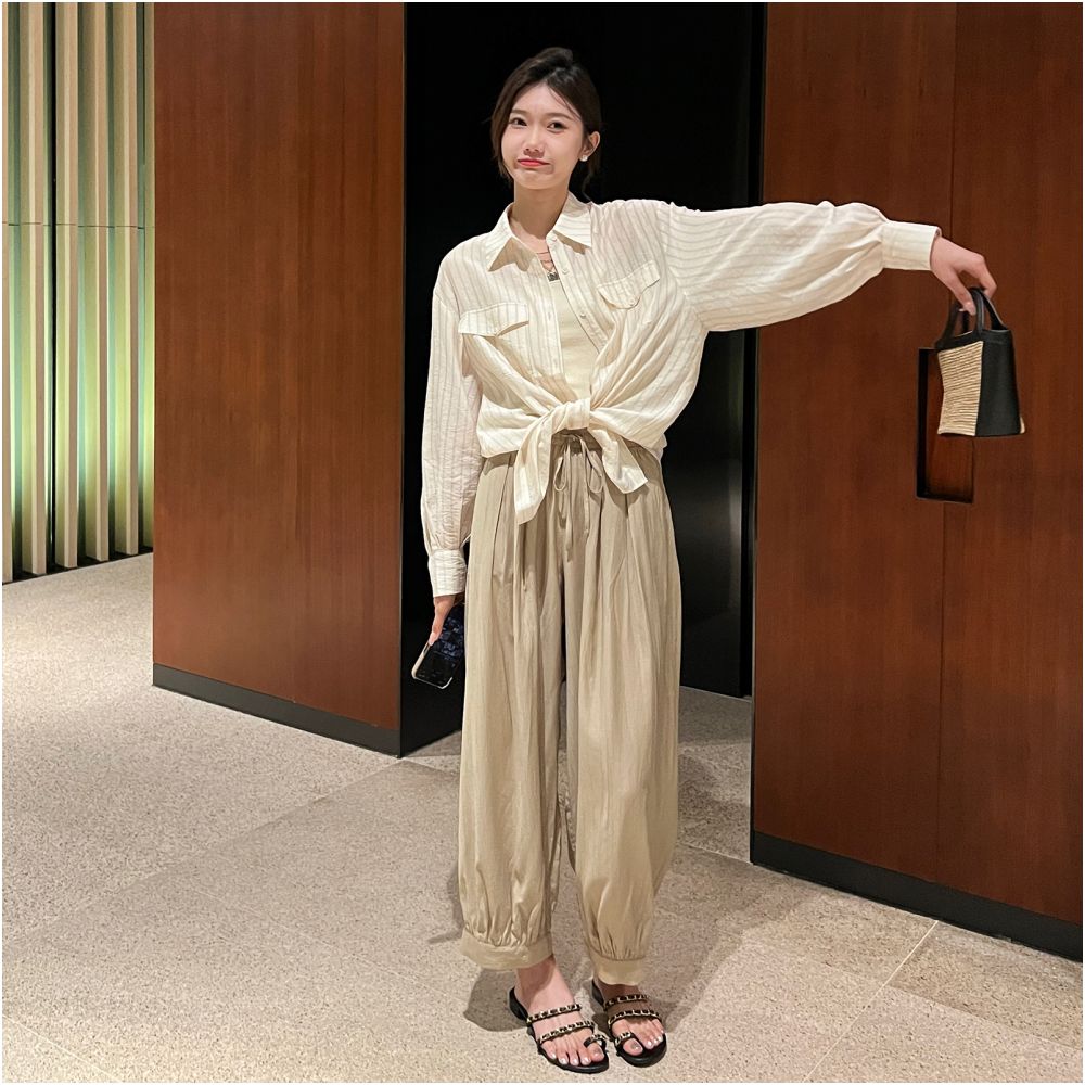Qiqi Family Green High Waist Folded Elastic Waist Wide Leg Pants 2024 Summer New Loose Leg Tight Pants for Children image 9