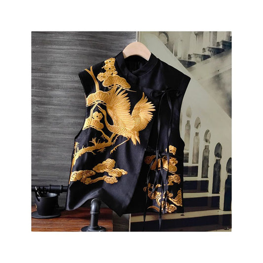 Asaya2179 : Crane embroidered vesoblique lapel bound Chinese-style jacket women