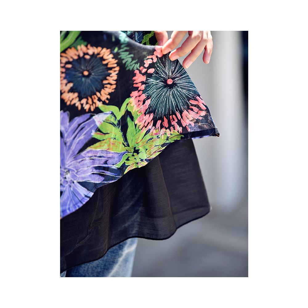 Free shipping B0119 artistic leisure simple ramie print small round neck short double layered vest A line sleeveless small shirt for women image 4