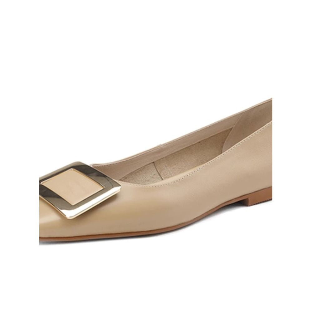 Store manager s own funds Versatile Off white square toe comfortable and non tiring feet flat bottomed metal buckle shallow mouth single shoe for women image 6