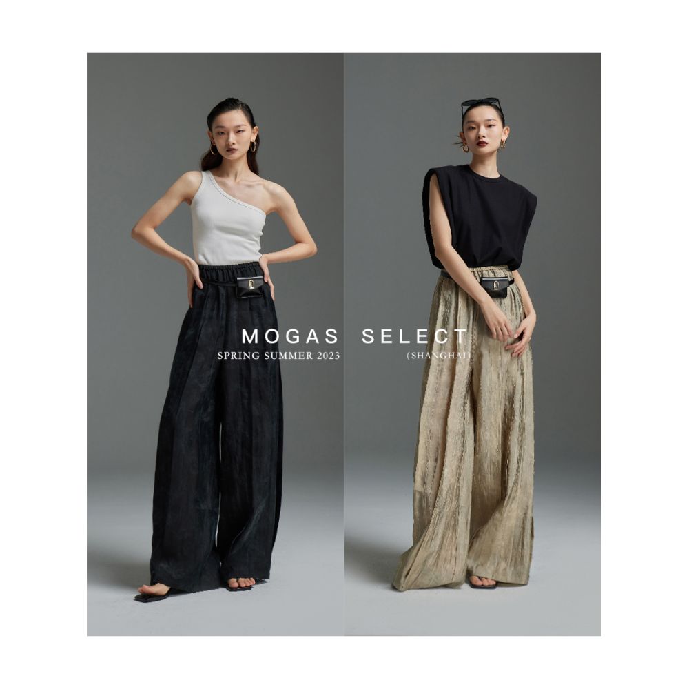 Spot Mogas high street pleated casual pants lightweight breathable elastic waistband long wide leg pants for women in spring and summer image 3