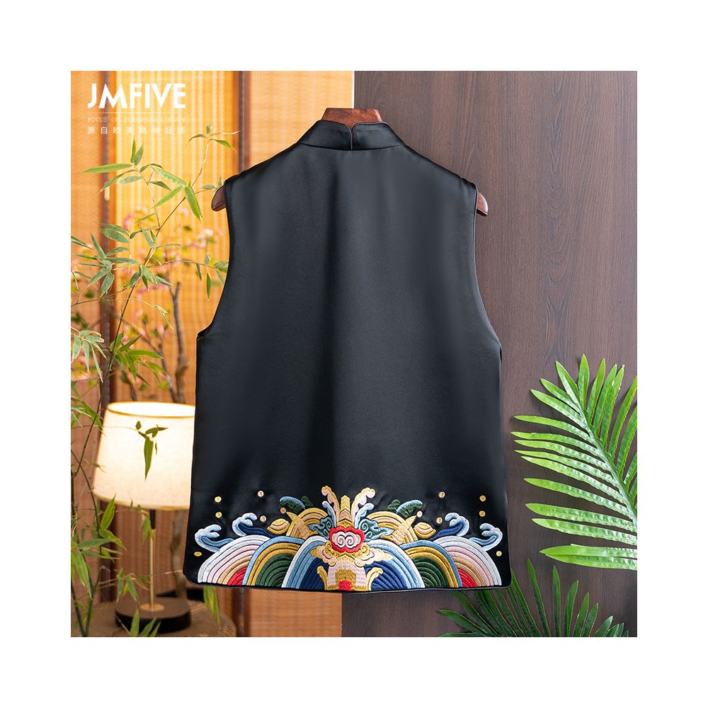 Light luxury retro acetate satin vest for women in autumn 2025 new Chinese style stand collar jade buckle Tang style embroidered vest for women image 2