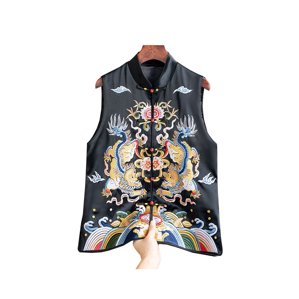 Light luxury retro acetate satin vest for women in autumn 2025 new Chinese style stand collar jade buckle Tang style embroidered vest for women image 5