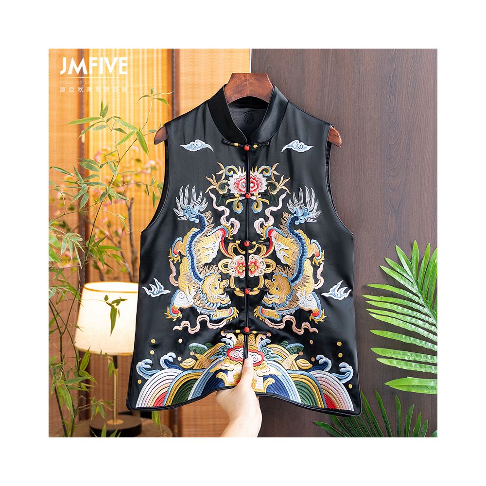 Light luxury retro acetate satin vest for women in autumn 2025 new Chinese style stand collar jade buckle Tang style embroidered vest for women image 9