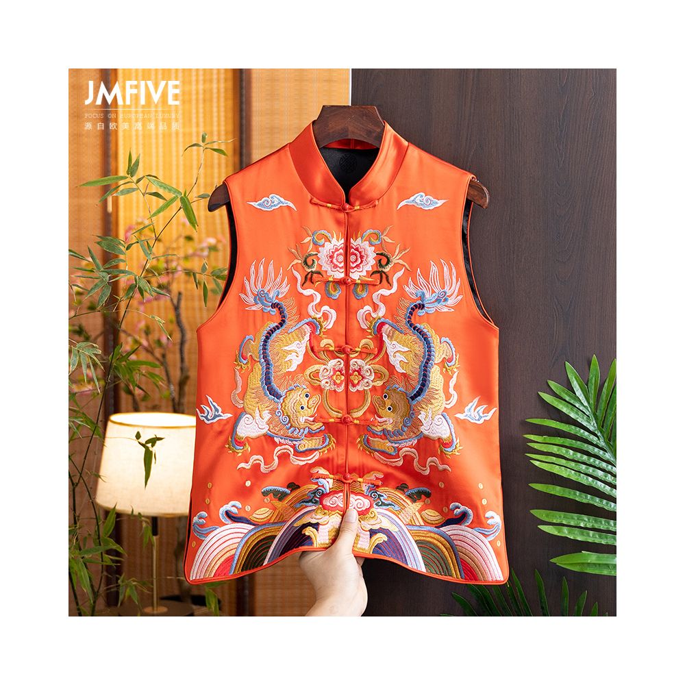 Light luxury retro acetate satin vest for women in autumn 2025 new Chinese style stand collar jade buckle Tang style embroidered vest for women image 19