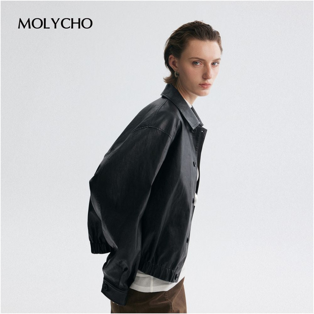 MOLYCHO Cool and Sassy Style Retro Collar Motorcycle Leather Jacket for Women Short PU Leather Jacket image 12