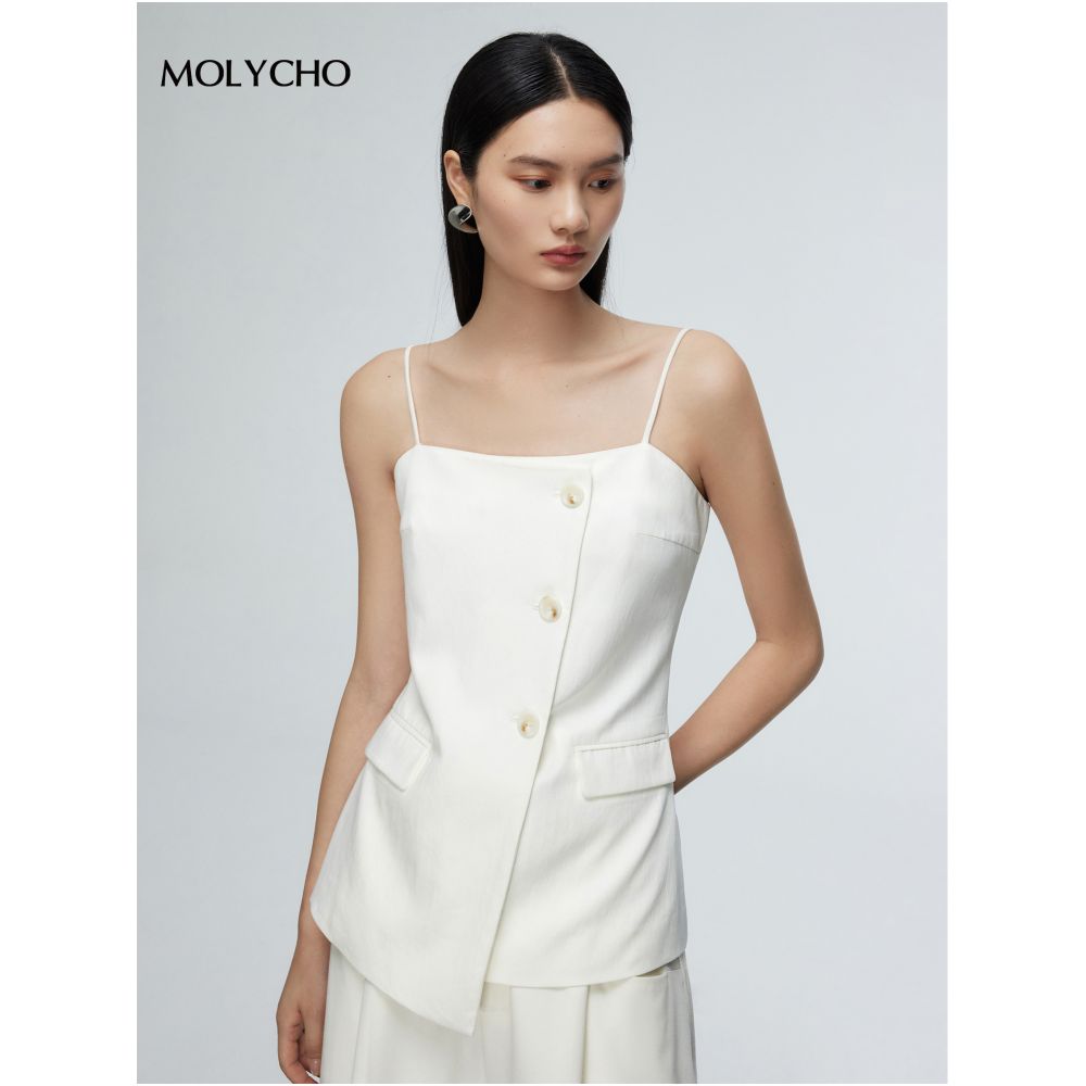 MOLYCHO Irregular Design Suit Vest Women s Summer Outerwear Sleeveless Strap Top image 2