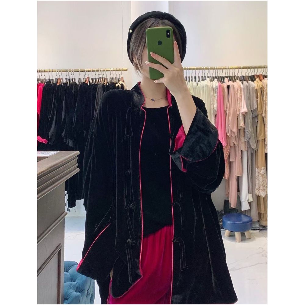 Good reputation CSZ012 fashionable new Chinese style silk velvet loose retro paired jacket top for spring and autumn women image 155