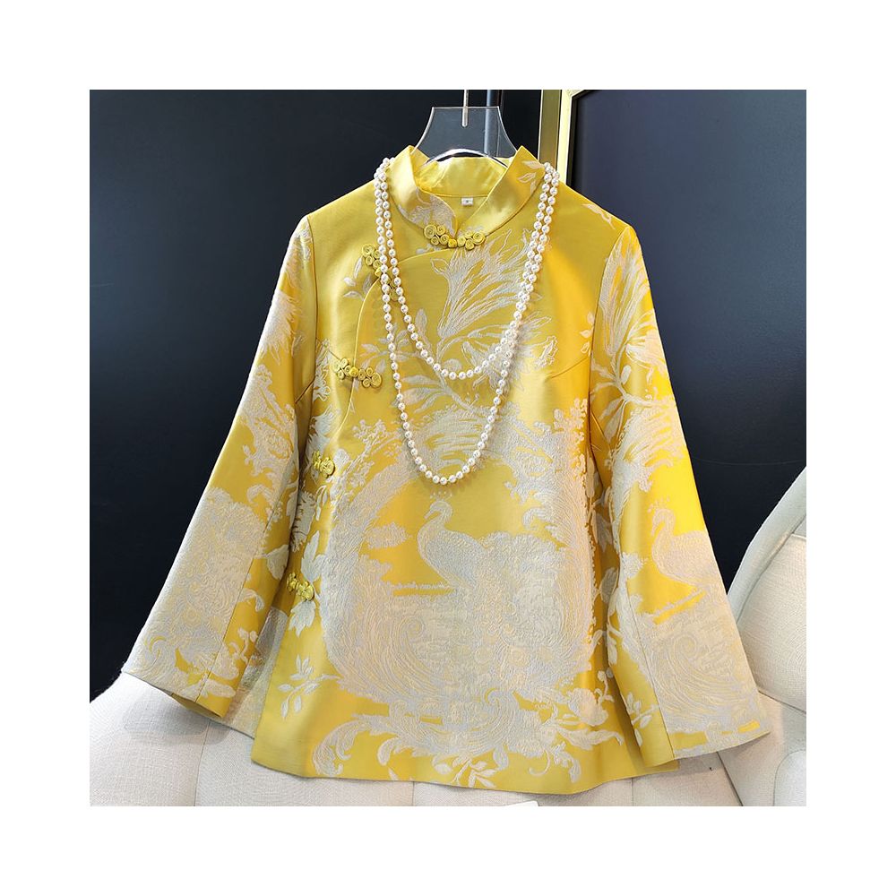 Retro button cheongsam top with a female design sense niche fashion age reduction and improved Chinese style slanted collar jacquard woven brocade jacket image 9