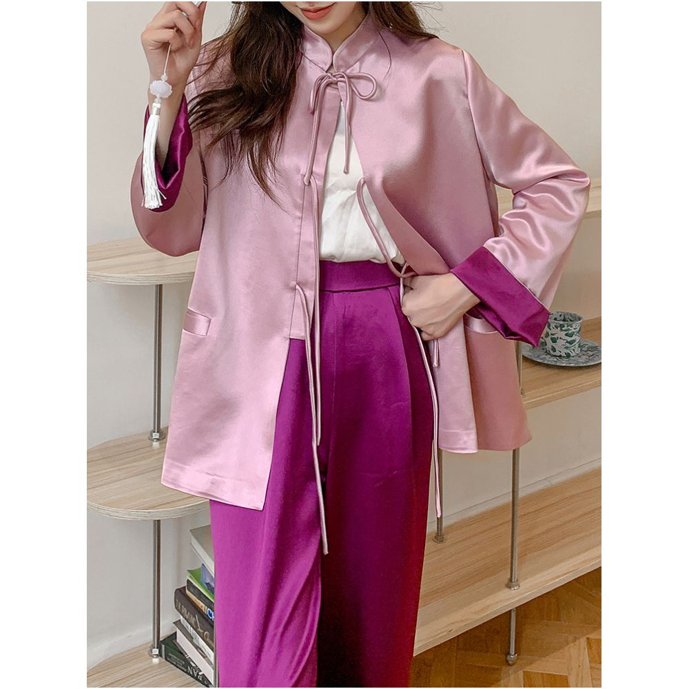 Chinese style tie up retro cardigan jacket with women s design sense niche fashion retro suit top casual pants trend image 1