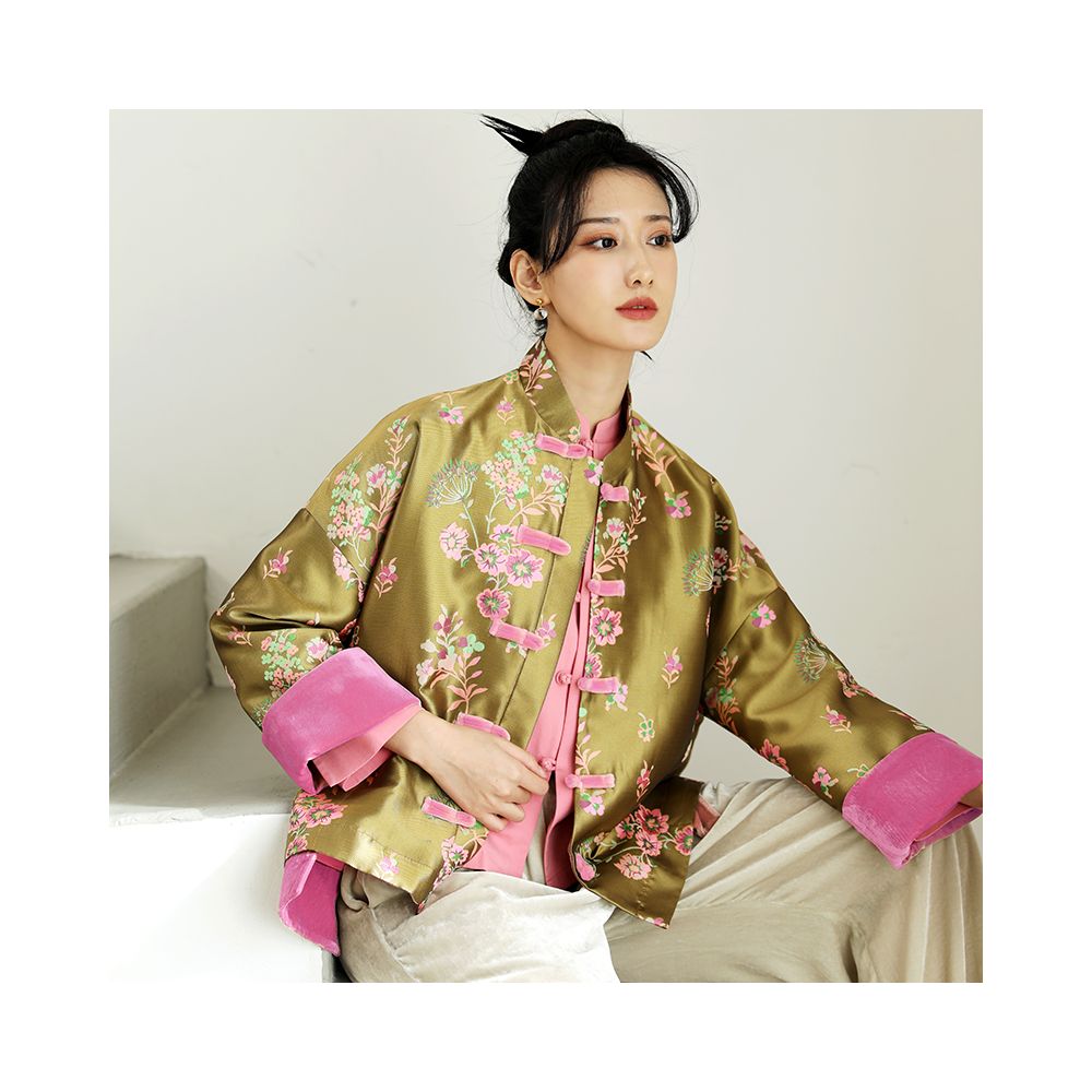 Taozhi Yaoyao 2025 Spring Flower Blossoms Splendid Spring Chinese Gold Jacquard Coat Spring Long Sleeve image 10