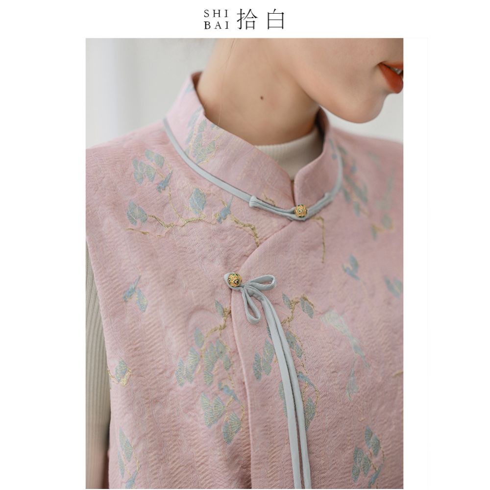 SHIBAI White Collection New Chinese Original Spring and Autumn Daily Improvement National Style Tang Costume Jacquard Standing Collar Horse Clip Short Coat for Women image 1