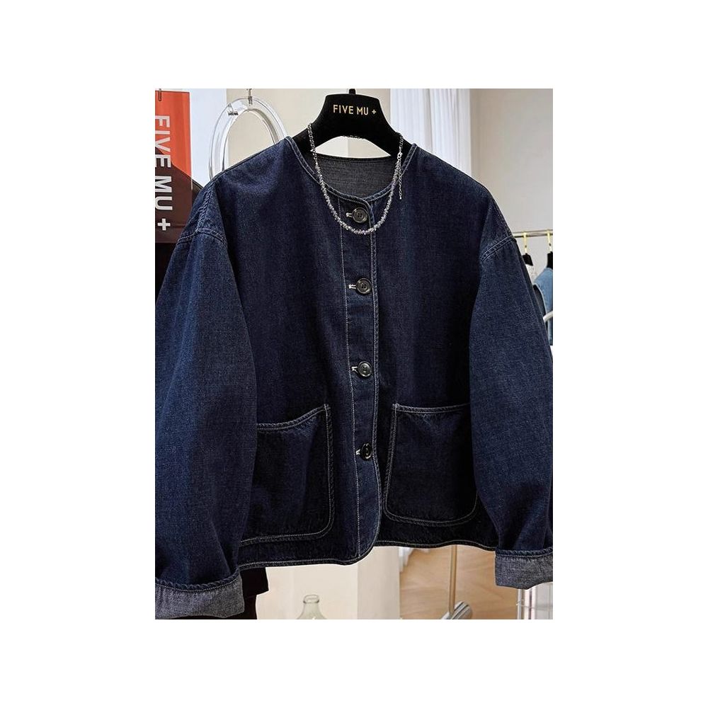 Plus size 300 pounds atmospheric and personalized round neck casual denim anti roll jacket for men and women 2025 Spring and Autumn new trend image 2