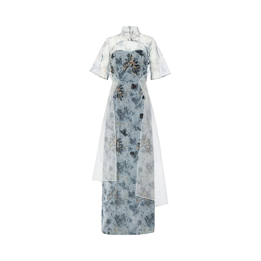 Shanghai Fashion Week Flower and Tree Deep Handmade Three Dimensional Pearl Embroidery Chinese Style Qipao Women s High Luxury Dress Star Same Style image 6
