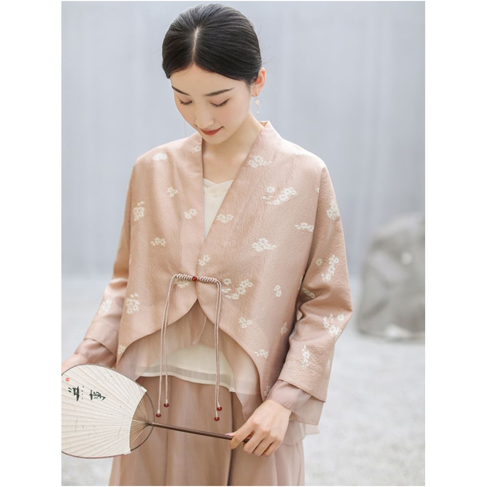Mountain Colored Spring and Summer New Chinese Women s Clothing Improvement Hanfu Double breasted Jacquard National Style Coat Zen Tea Clothing Plate Button Top image 34
