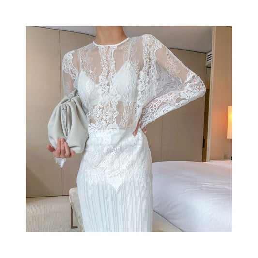 Asaya1062 - VB Homemade Authentic Lace Hoodie Bottom Shirt Sunscreen Lace Top Women s Long Sleeve Hollow T shirt Sexy Interior