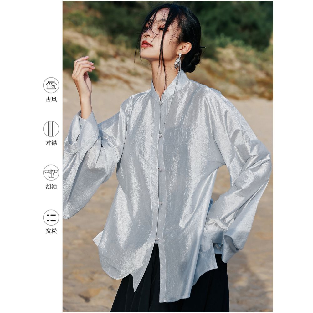 Da Qinglong returns to the new Chinese style shirt with Hu sleeves and Chinese style women s clothing 2025 new top shirt and small shirt image 1