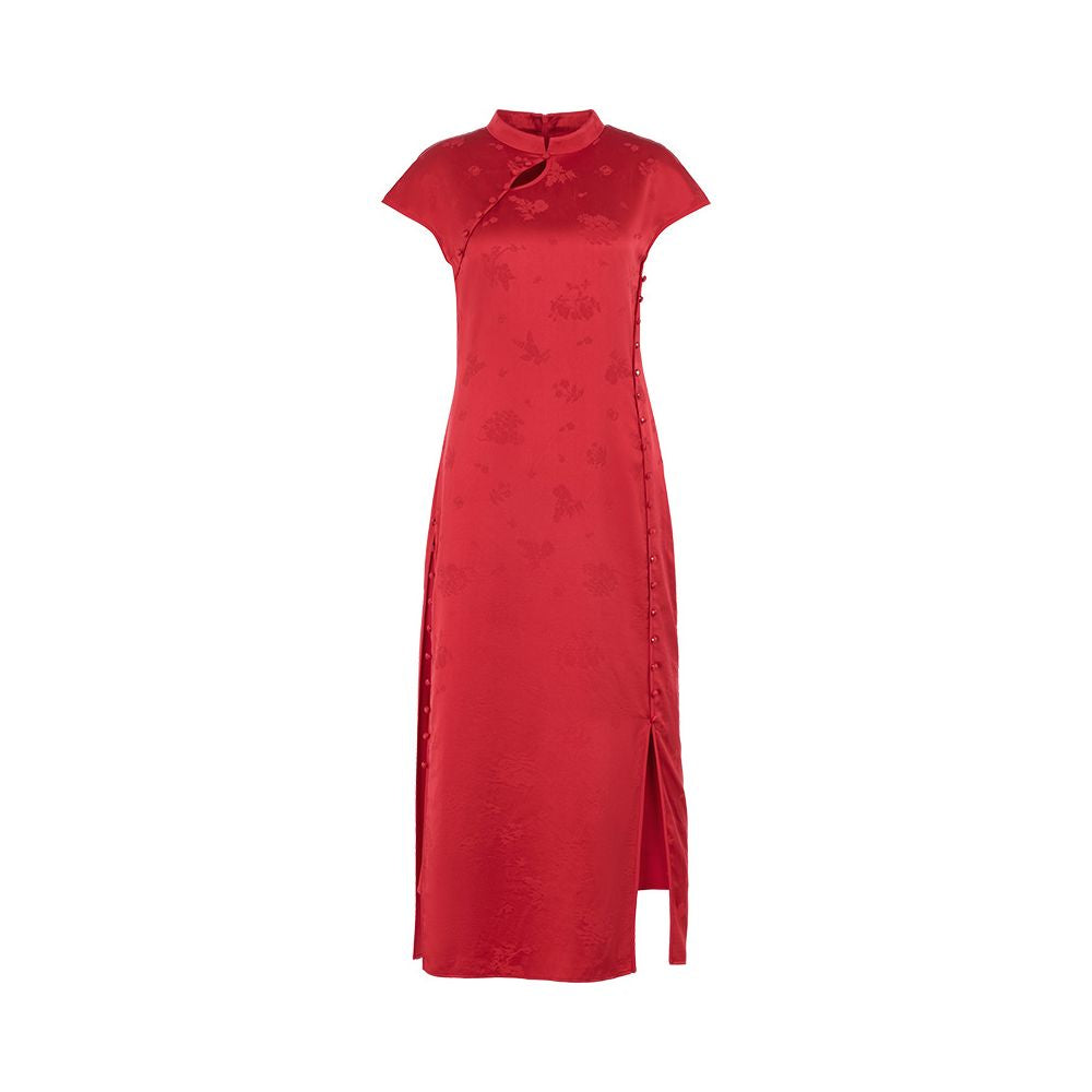 Asaya1021  - Spring Festival Gala Same Store Republic of China Style Reproduction Ancient Method Flat Cut Cheongsam Flower and Tree Deep Silk Chinese Dress