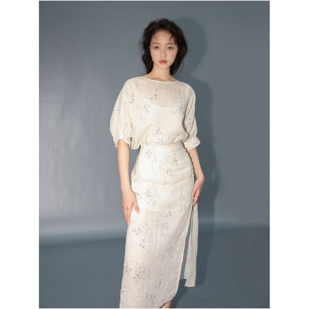 100 Thread Ramie Fried Dough Twists Pattern Slim Covering Meat Fashion Set Port Style Loose Top Women Skirt Summer image 0