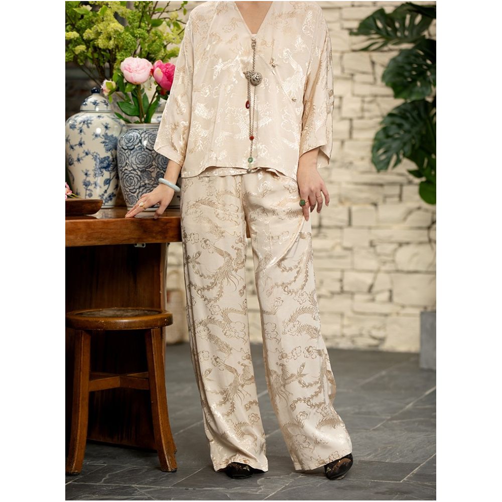 Town store treasure PYJ084 silk cotton old satin Western style Chinese style retro mopping trousers spring and autumn women image 5