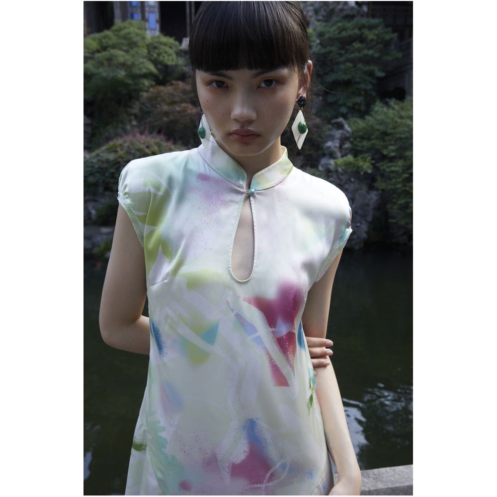 PaleBlueDot Summer Fashionable Blended Pattern Lotus Leaf Edge Improved Chinese Cheongsam Dress image 8