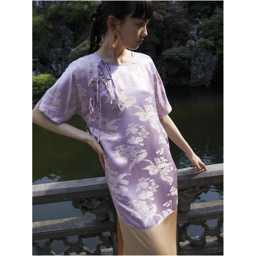 PaleBlueDot Original Designer Silk Jacquard Splicing New Chinese Improved Cheongsam Dress image 1