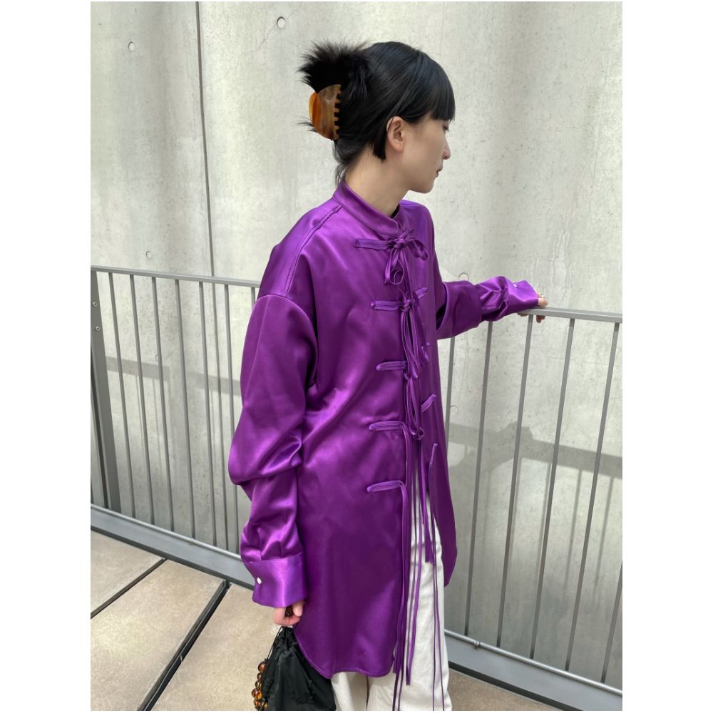 Ilikeiitsomuchban satin drape purple new Chinese style stand up collar shirt loose fit image 5